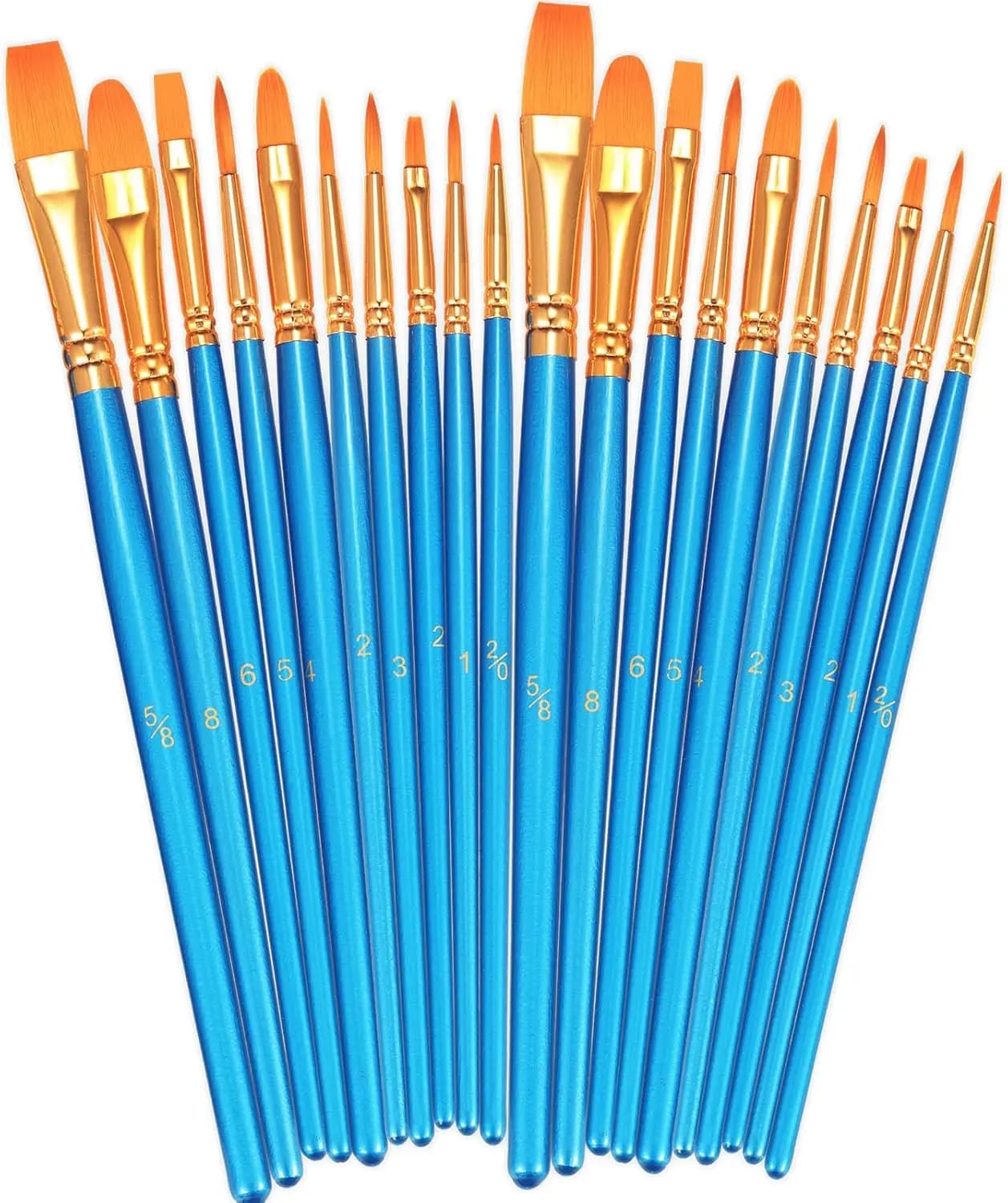 20 Pcs Round Pointed Tip Nylon Hair Artist Paint Brushes Set for Acrylic, Oil, Watercolor, Face, Nail Art, Canvas, Rock Painting, Blue