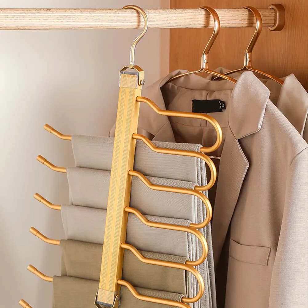6 Layer Multifunction Pants Clothes Hanger Aluminum Folding Dresses for Pants Storage Holders to Save Space Organizer for Wardrobe