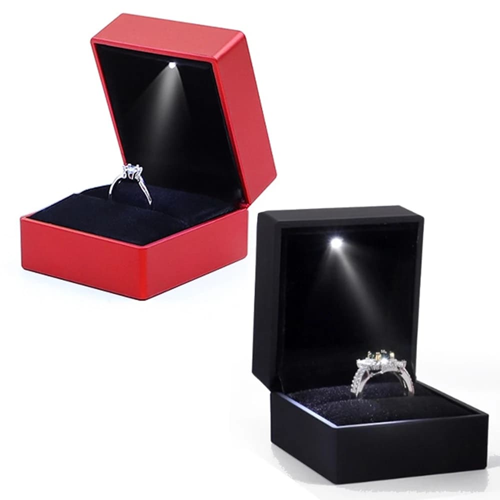 Scatola per Anelli 2024 con Luce LED, Contenitore per Gioielli e Diamanti, Scatola per Anelli Nuziali, Organizzatore per Gioielli, Regalo