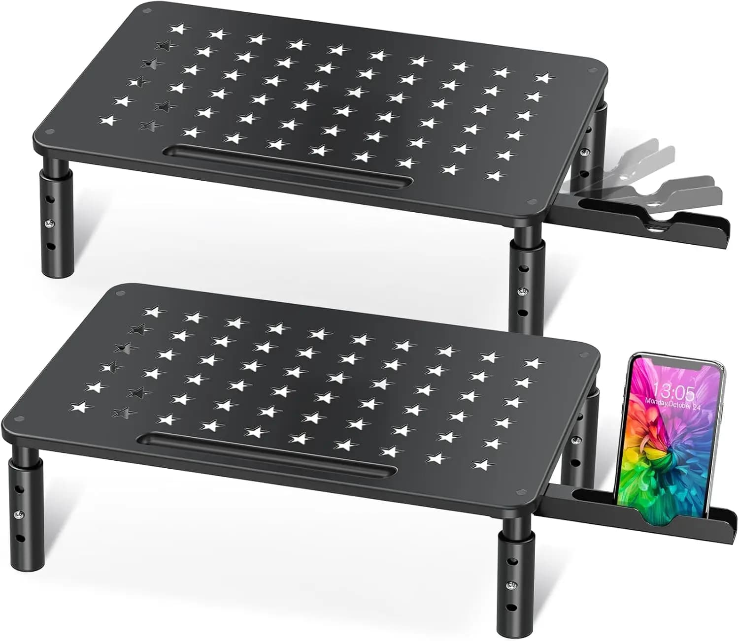 Adjustable Monitor Support (Made 2) with Star Network Design, 3 Height Levels for Computers and Laptops, Premium Metal Riser
