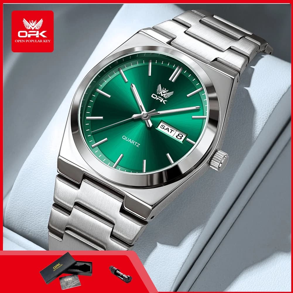 OPK 8189 Men's wristwatch in stainless steel Quartz with Calendar, Bright, Waterproof, Elegant and Simple