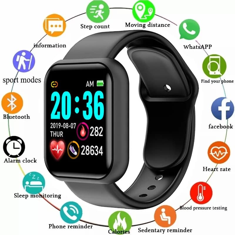 Y68 Smart Watch Uomo Donna Frequenza cardiaca Ossigeno Monitoraggio della pressione sanguigna Multi-Funzione Monitoraggio del sonno Smartwatch per Ios Android