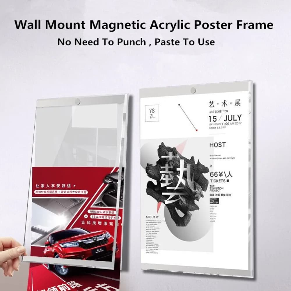 2 Pezzi Cornice Espositiva A3 in Acrilico Trasparente da Parete, Porta Etichette Autoadesivo Magnetico per Foto, Immagini e Poster