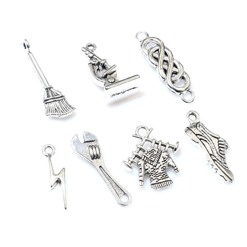 Moda carino argento antico placcato chiave fulmine scopa microscopio pendenti con ciondoli fai da te risultati di gioielli fatti a mano accessori