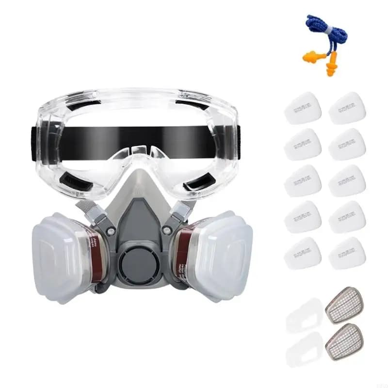 Adjustable Protective Face Mask With Filter Cartridge And Pad Full Face Respirator Mask Protective Eye & Nose Shield