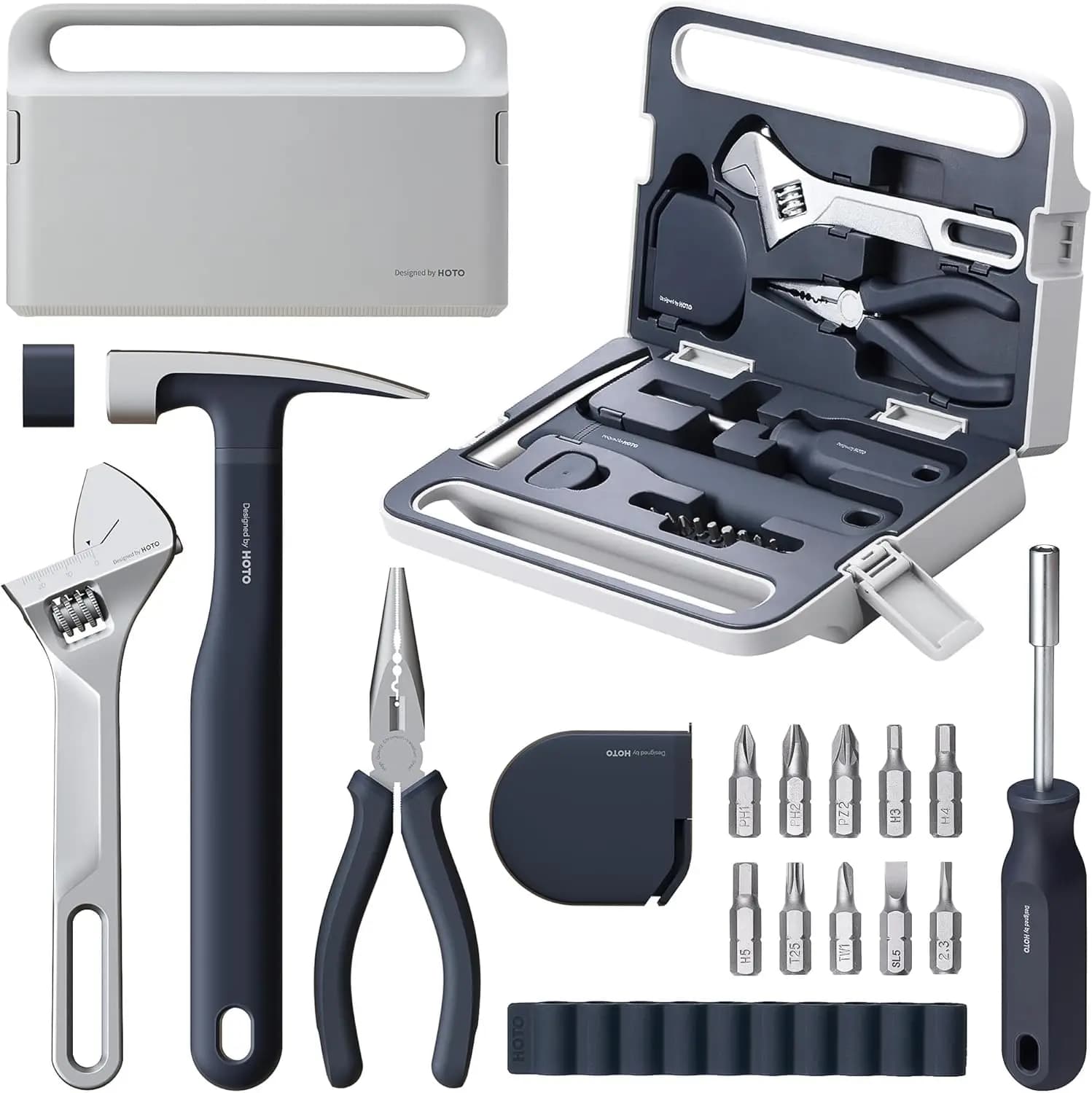 16-piece home tool kit with storage box: screwdriver, English key, home repair hammer and DIY projects