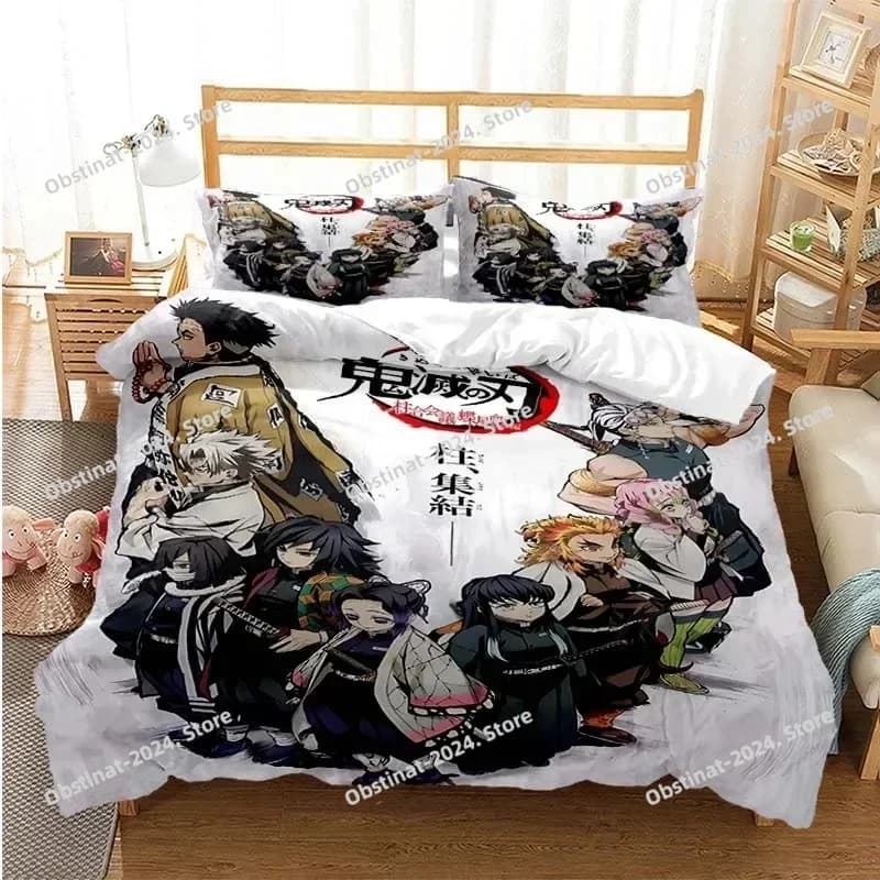 3D Anime Demon Slayer Nezuko Tanjirou Set biancheria da letto Copripiumino Completo Queen King Size Federa Letto Stampato Set Aldult Camera da letto per bambini