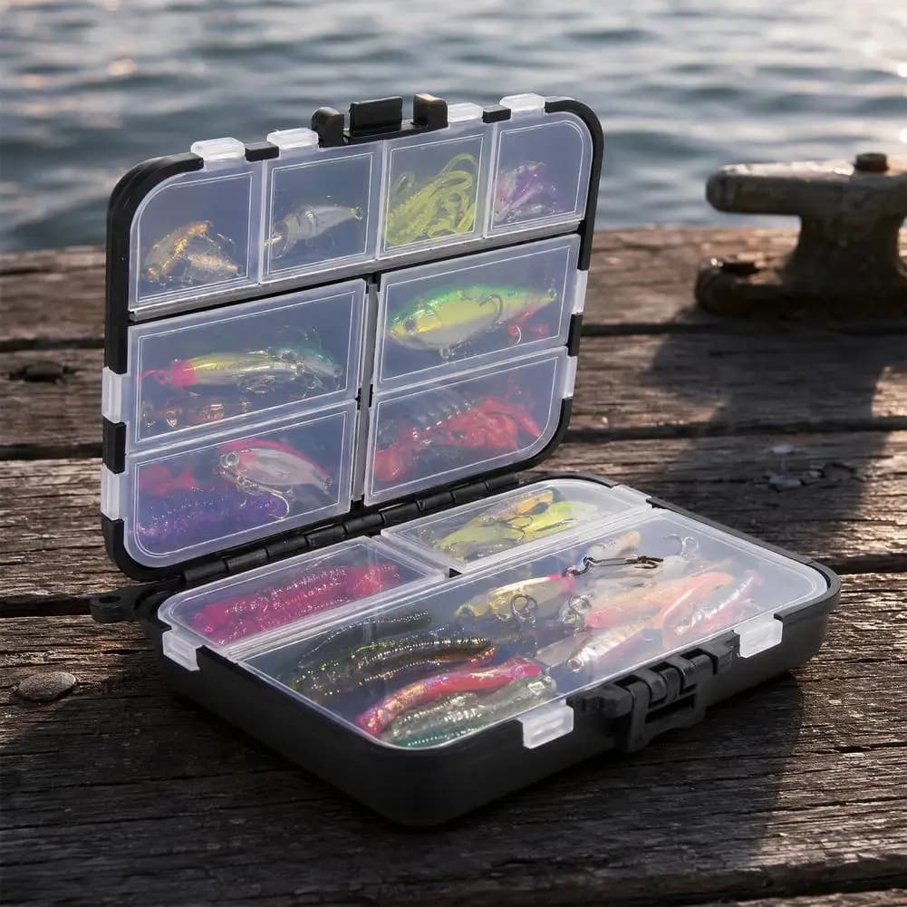 Plastic Fishing Tackle Storage Case Double-sided Fishing Lure Box Waterproof Transparent Fishing Bait Accessory Organizer