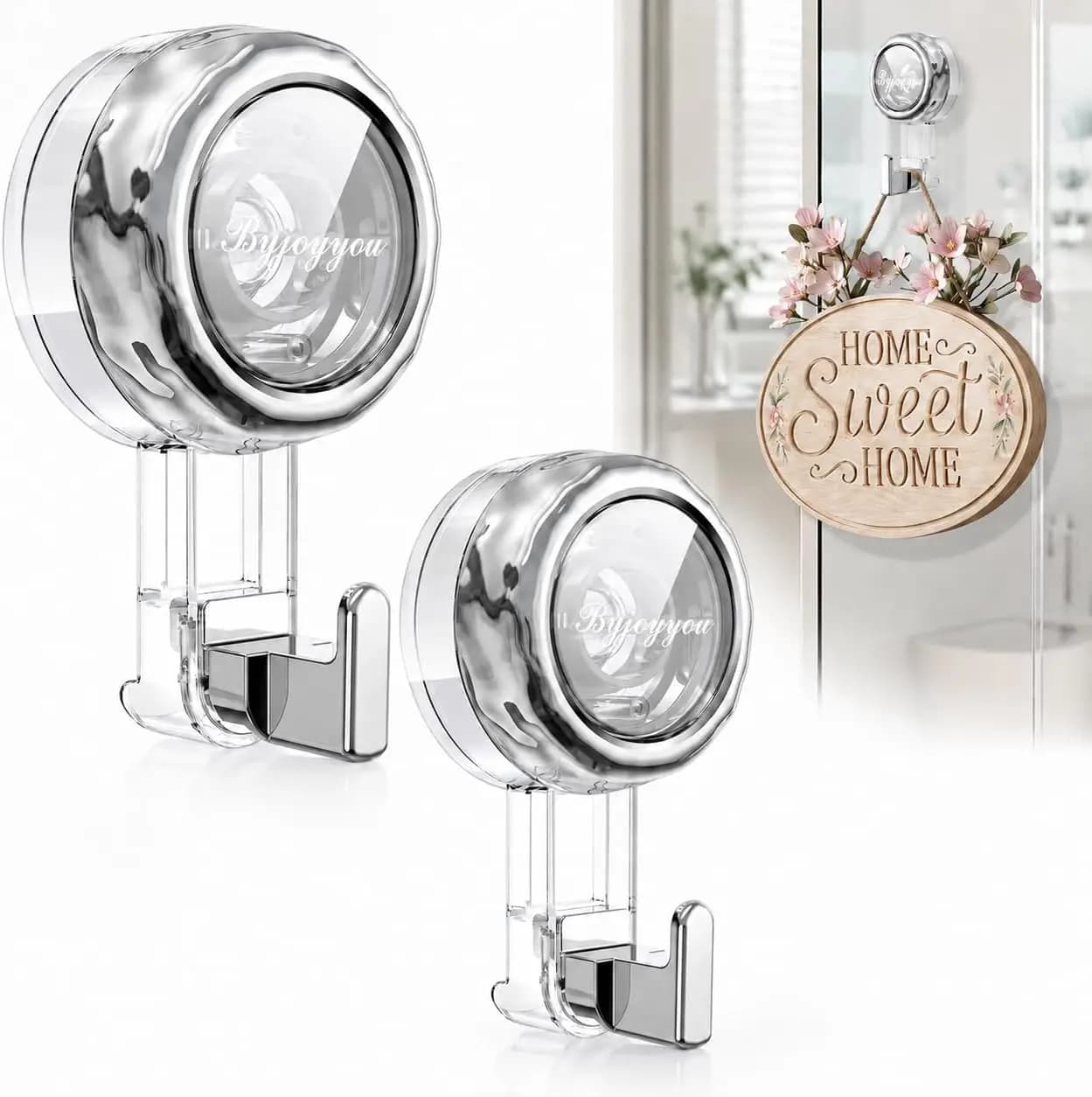 Heavy Duty Suction Cup Hooks, Strong Suction Hanger for Wreath, Shower, Window & Glass Door, Waterproof Outdoor Hooks for Bathroom Wall Hanging, Removable No Drilling