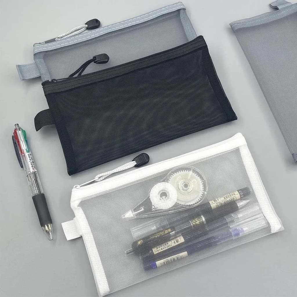 Astuccio per matite in rete trasparente da 1-3 pezzi, borsa portaoggetti di grande capacità, astuccio per matite con cerniera in nylon, forniture per ufficio e scuola