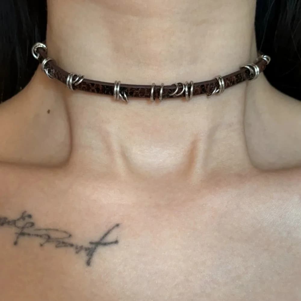 New Trendy Gothic Geometry Leather Collar Chain Choker Necklace For Women Men Fashion Vintage Punk Y2K Jewelry Accessories Gifts