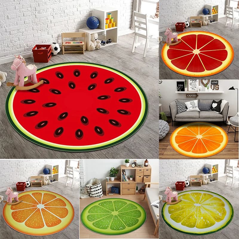 Tappeto rotondo a forma di frutta Kiwi arancione limone anguria stampa tappeto morbido tappetino per soggiorno camera dei bambini
