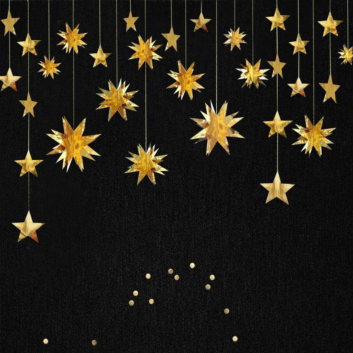 Golden Star Garland Decorations for Party - 12 Meters Metallic Strip for Birthdays, Weddings, Christmas