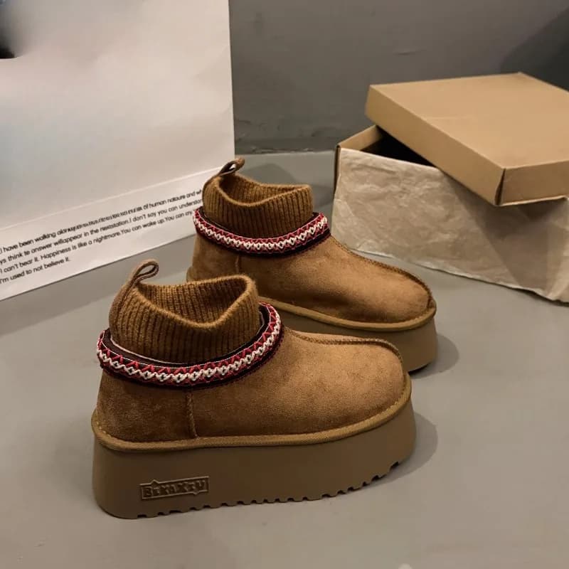 Piattaforma stile etnico lavorato a maglia europea Trifle 2025 Testa grande Pane Stivali da neve in cotone Stivaletti Scarpe da donna