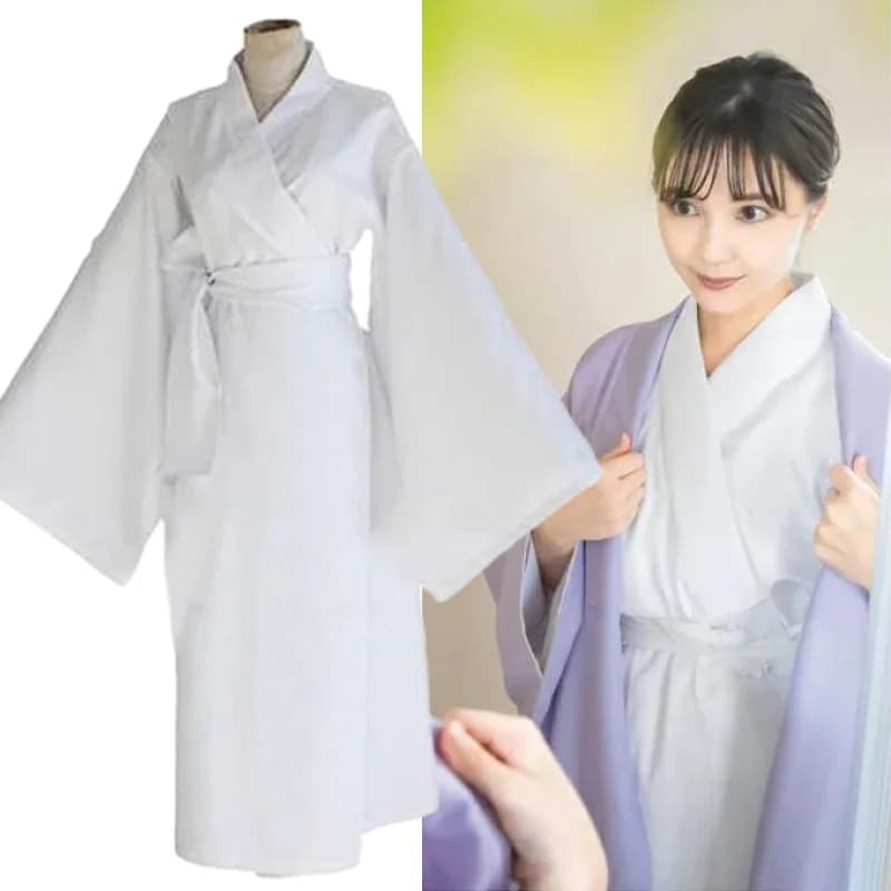 Yukata Classico Giapponese Bianco con Fodera Kimono e Cintura, Vestaglia da Notte per Uomo e Donna, per Spettacoli Teatrali e Cosplay