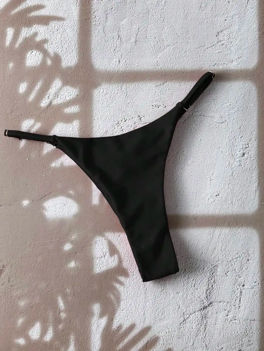 Women Minimalist Solid Color Thong Bikini Bottom Summer Swimwear
