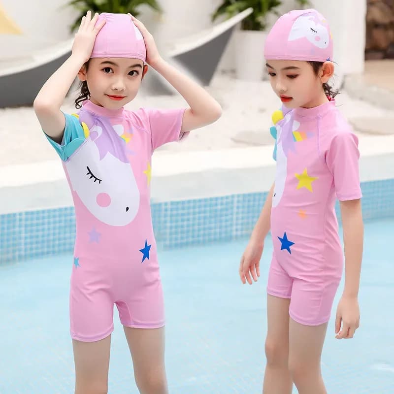 New Children's Swimwear Cute Girl's Full Swimwear Cartoon Hooded Spring Bathroom Costumes for Solar Protection for Teen Girls
