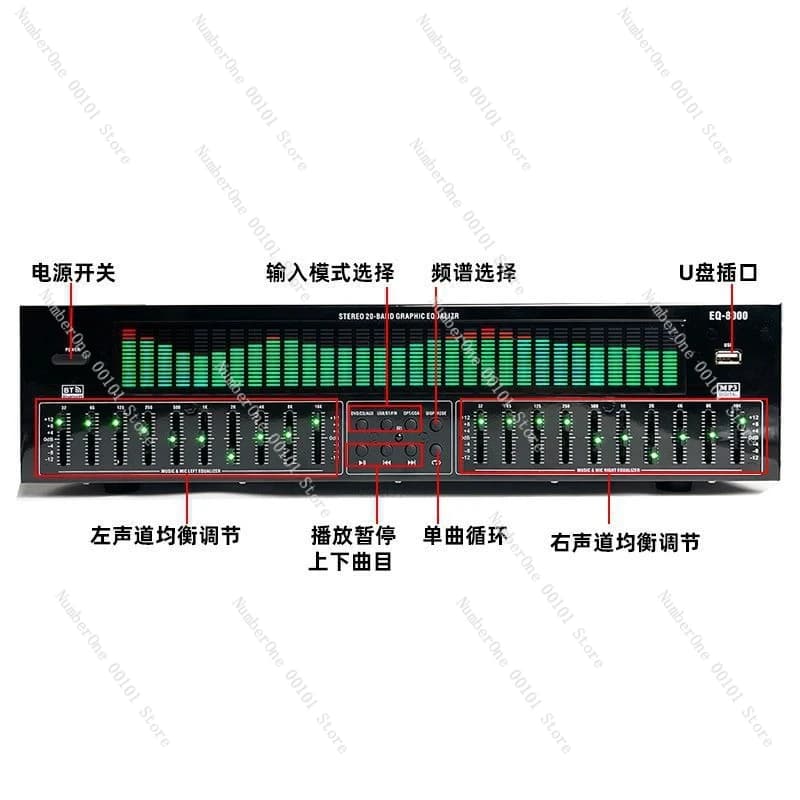 Equalizzatore Professionale EQ, Ricevitore Bluetooth 5.4, Decoder Audio Digitale Ottico Coassiale, Lettore USB Flash Drive, Preamplificatore Audiofilo