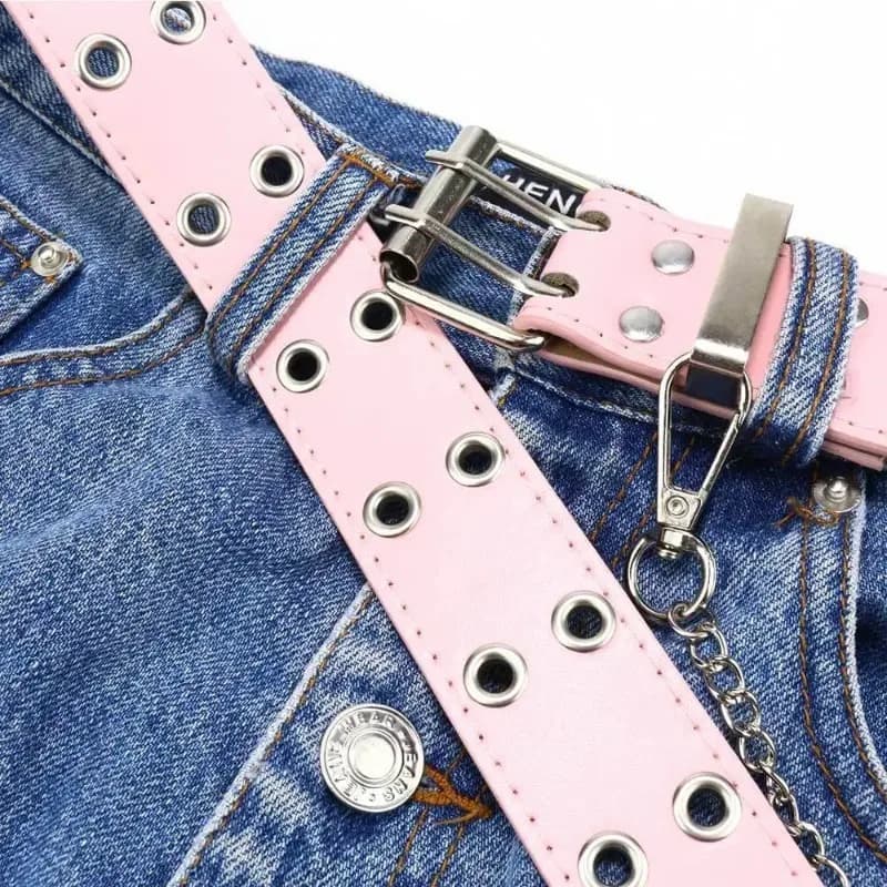 Accessorio Moda Unisex, Cintura Punk Trendy con Catena e Cinturino Rosa per Jeans