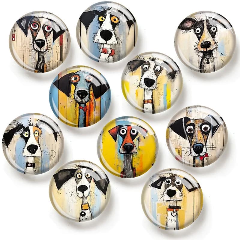 Cabochon in vetro con motivo Cane Acquerello 12/18/20/25mm per bracciali, ciondoli, anelli, orecchini e componenti per la creazione di gioielli