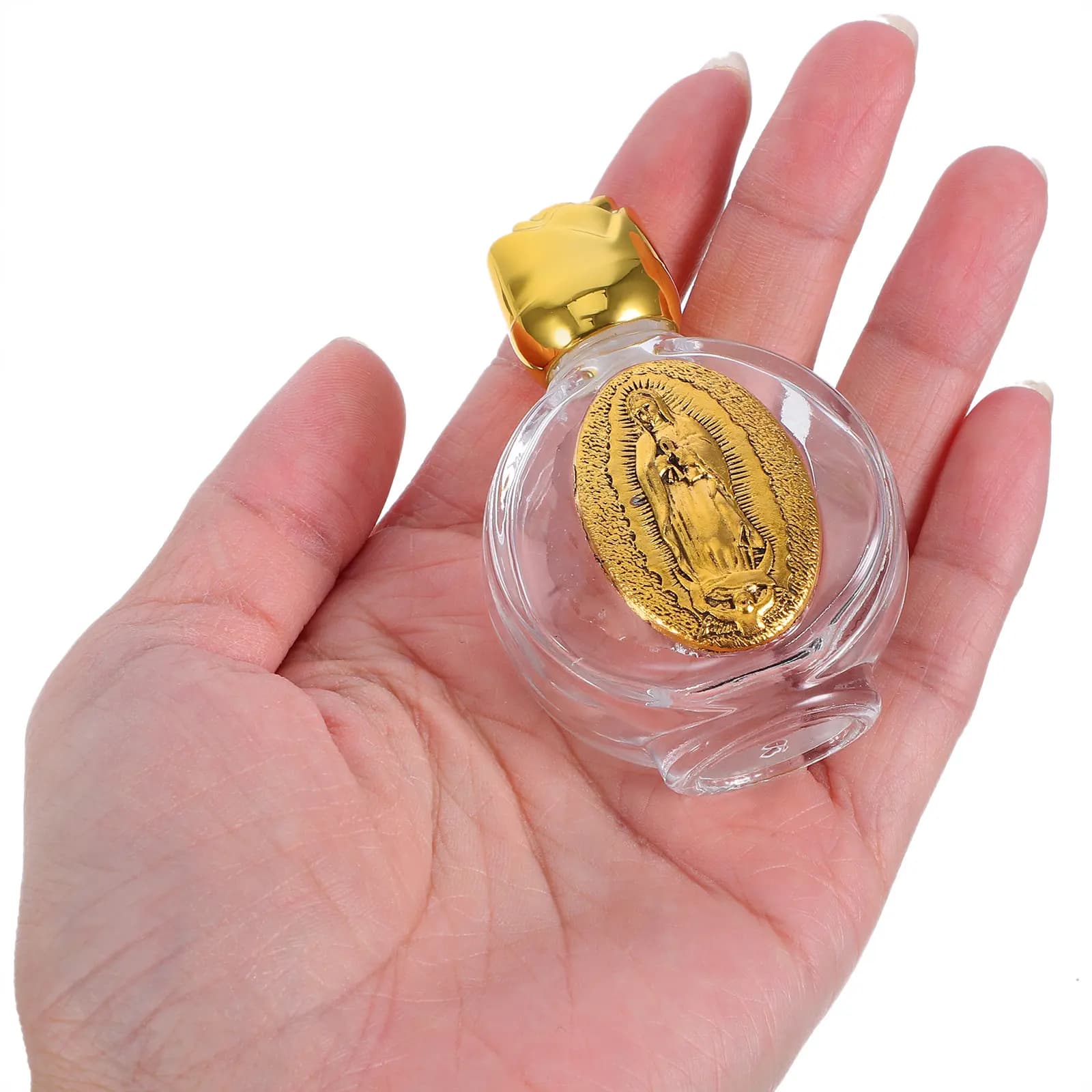 4Pcs Portable Holy Water Bottles Embossed Rose Crystal Glass Catholic Baptism Containers Christian Party Favors Essential Oil