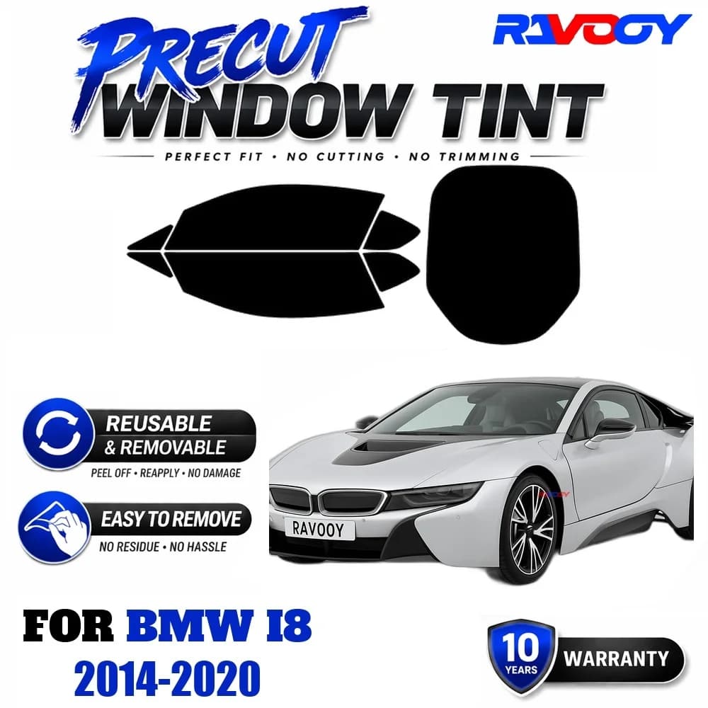 RAVOOY Precut Window Tint, Reusable Removable EPU Film, Custom Fit for Bmw i8 2014-2020, UV Heat Protection