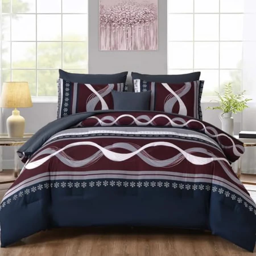 Set Copripiumino a Righe 8 Pezzi, Set Letto Completo Patchwork, Set Biancheria da Letto Boho in Morbida Microfibra per Tutte le Stagioni 90"×90