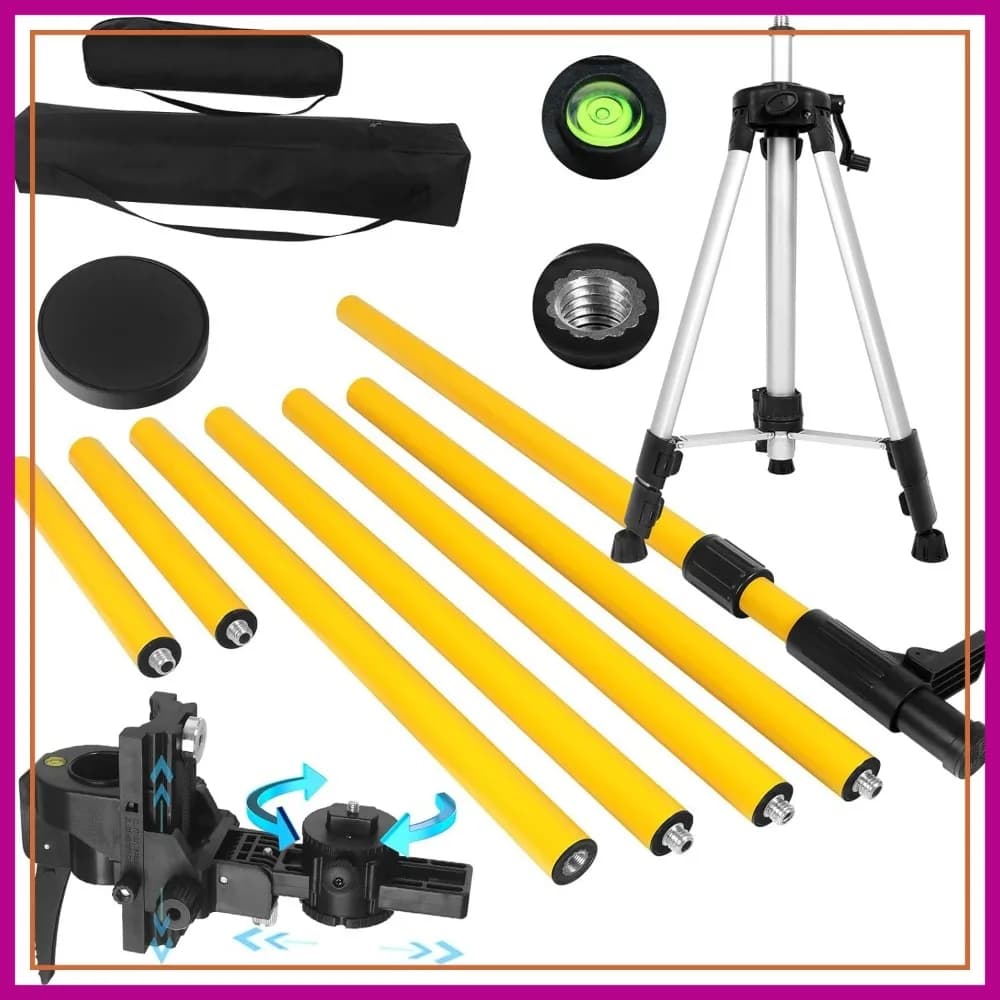 Palo Telescopico per Livella Laser da 4,2 m con Treppiede, Adattatori Filettati 5/8 e 1/4 per Laser Rotanti e a Linea