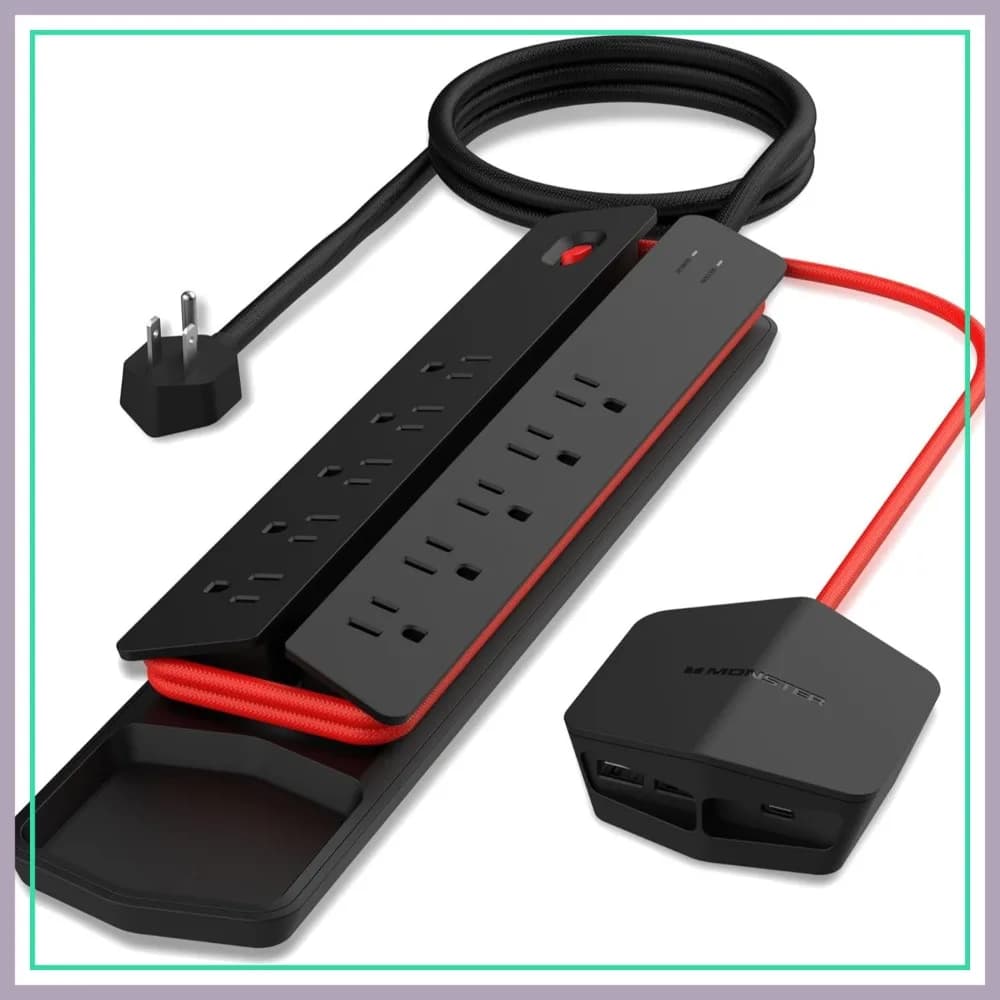 Multipresa con Protezione da Sovratensioni a 10 Prese, USB-C 20W, Cavo da 1,8m, Hub Magnetico Staccabile, 5000 Joule, Spina Piatta