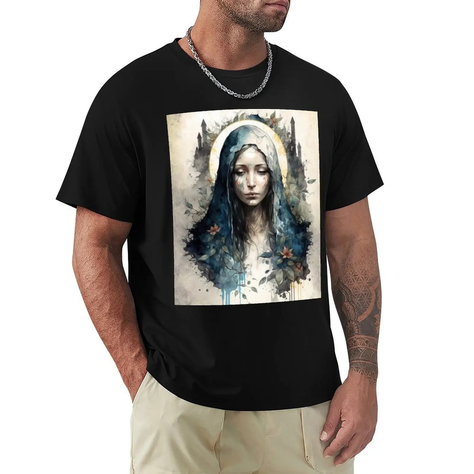 Virgin Mary, Catholic Christian Mother Goddess T-Shirt Fitness Quick Dry Short Sleeve Top