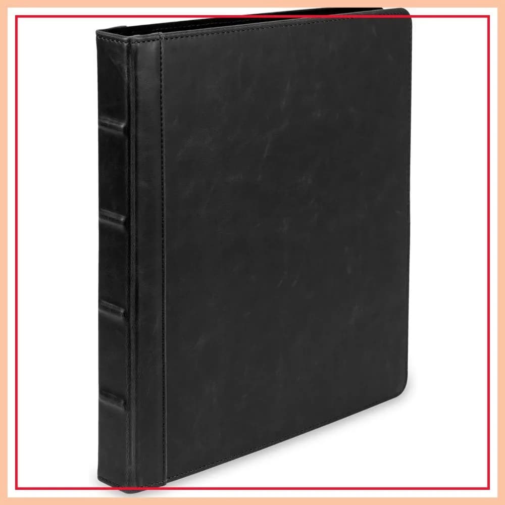Raccoglitore a 3 Anelli in Pelle Vintage, Anelli Rotondi da 0,5 Pollici, Contiene 100 Fogli 8,5x11, Organizer Professionale, Agenda, Quaderno Nero