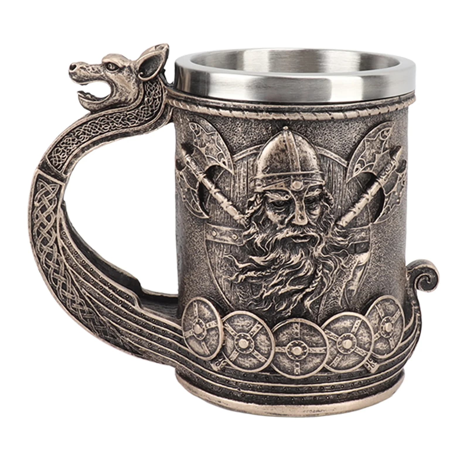 Tazza in acciaio inossidabile boccale di birra vichingo Vintage grande capacità fodera in acciaio inossidabile tazza ornamenti di processo in resina per birra caffè L