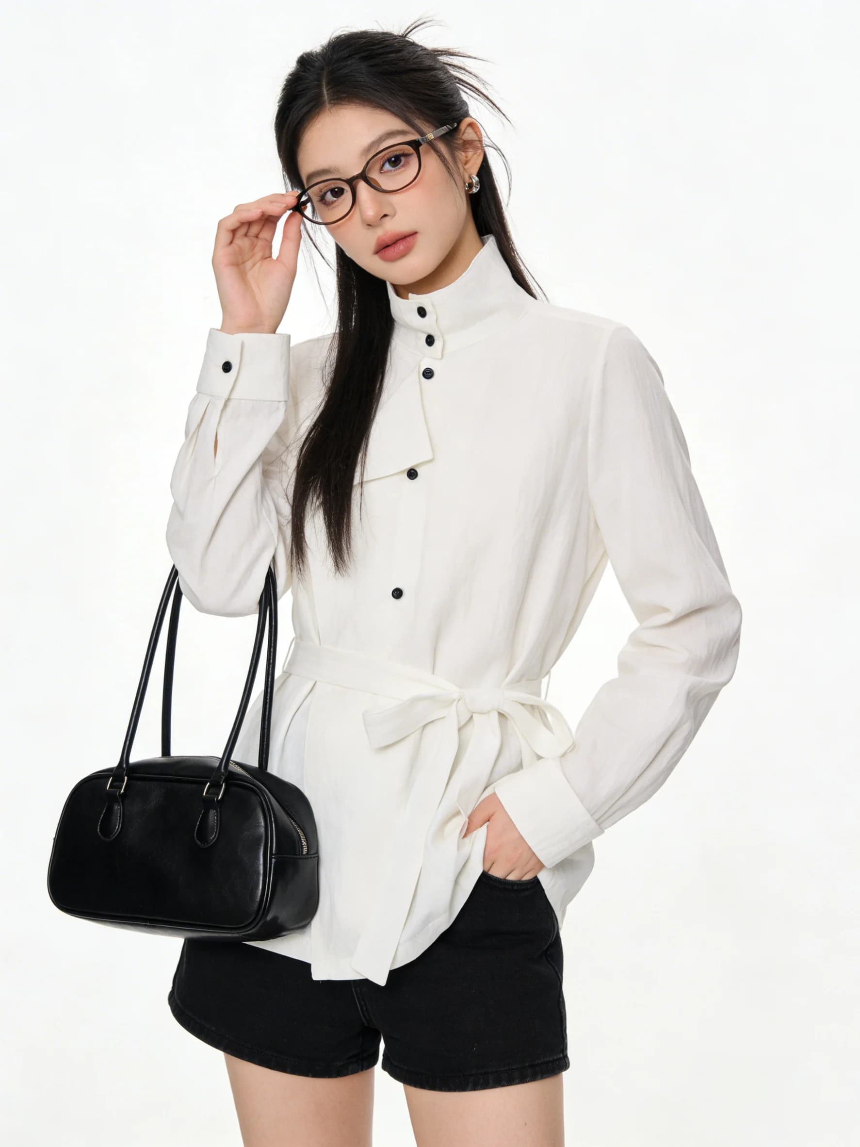 White Korean Style Shirt Jacket Slimming Waist Design Spring New Early Top Women's Loose Fit Long Sleeve Breathable Skin-Frie...