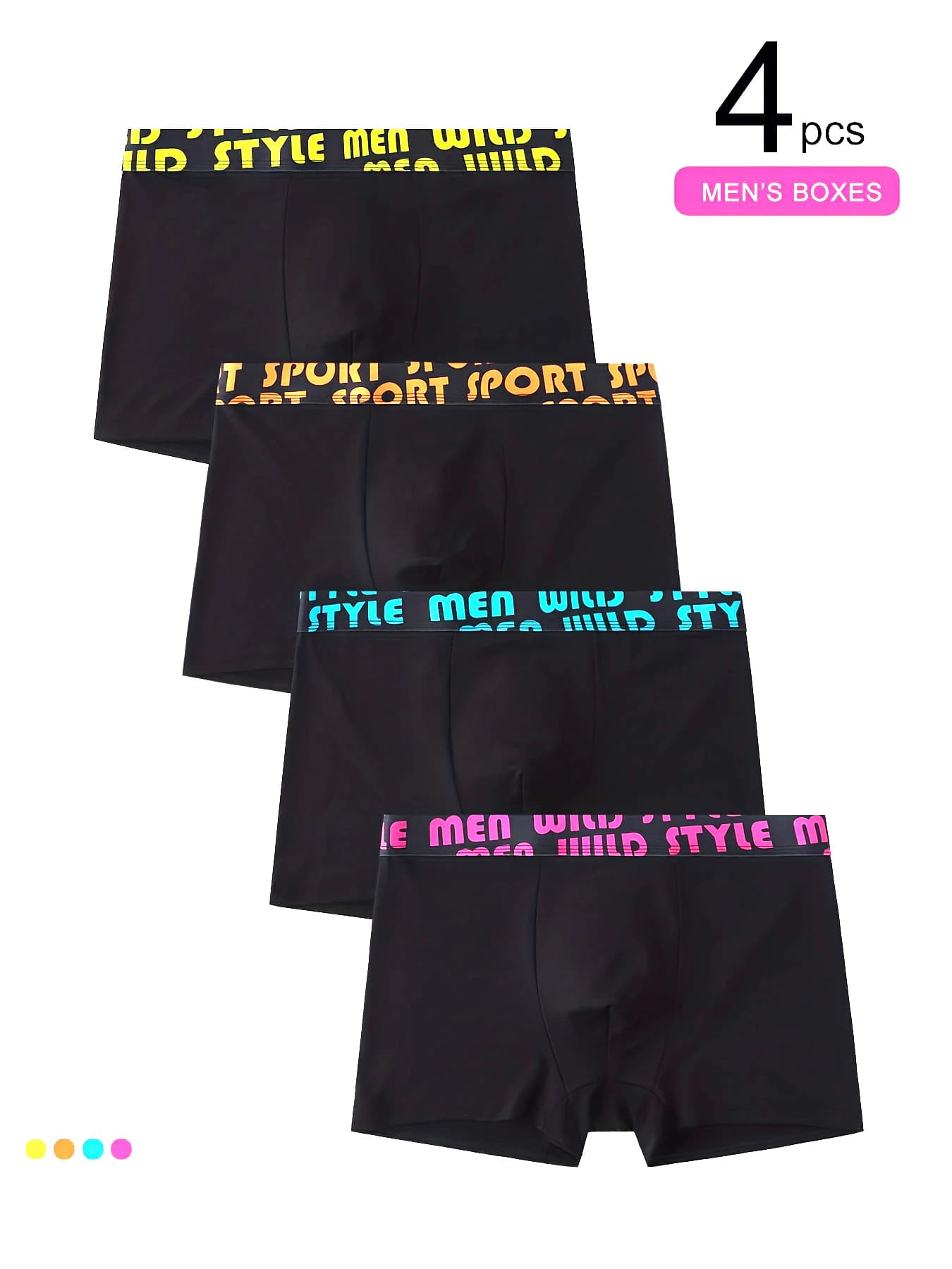 Men's 4-Pack Boxer Briefs - Stylish Printed Waistband, Comfortable for Daily Wear