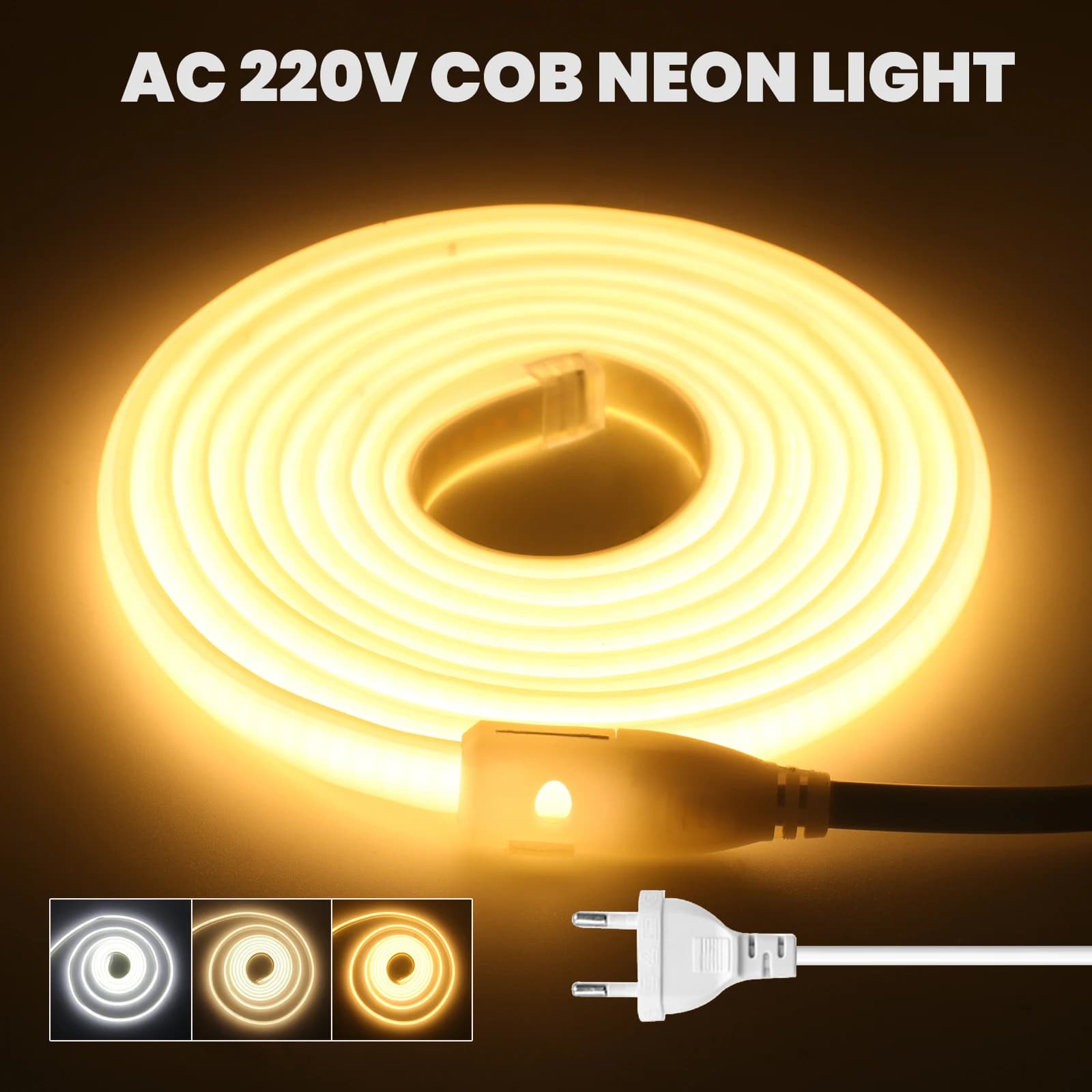 Striscia LED Neon COB Bianco Latte 220V 288LED/M IP65 Impermeabile 3000K 4000K 6000K Luce Neon Cava Tagliabile ogni 50cm con Spina EU