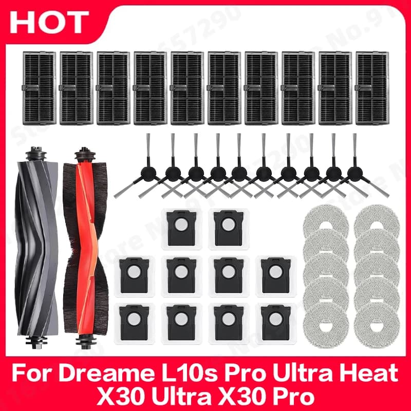 Kit di Ricambi Compatibile per Dreame L10s Pro Ultra Heat X30 Ultra X30 Pro Plus: Spazzola, Filtro, Panno per Mocio, Sacchetto Raccoglipolvere e Accessori