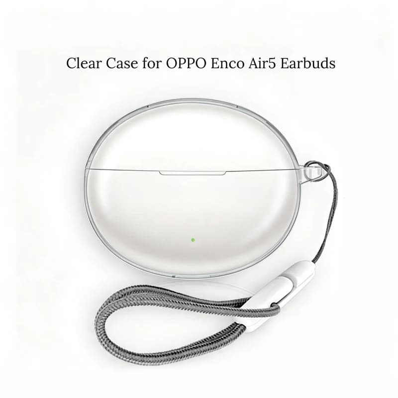 Clear Transparent Case for OPPO Enco Air5 Wireless Earbuds Soft Shockproof TPU Protective Charging Cover with Anti-Lost Lanyard