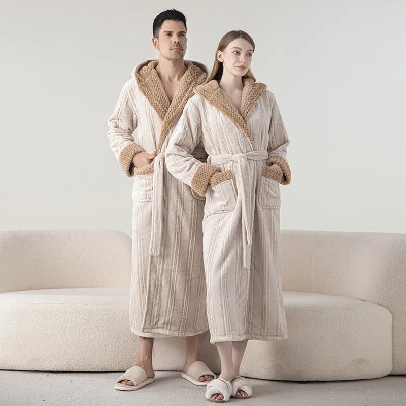 Inverno Flanella Spessa Coppia Abito Lungo Indumenti Da Notte Casual Caldo Corallo Pile Con Cappuccio Kimono Accappatoio Abito Homewear Indumenti Da Letto