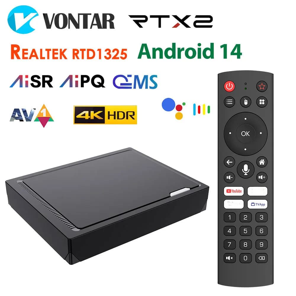 RT-X2 Android 14 TV Box 4GB RAM 32GB 64GB ROM Realtek1325 CPU con A55 Edge AI Mali-G57 GPU Supporto 2T2R Wifi5 BT5.2 Set top box