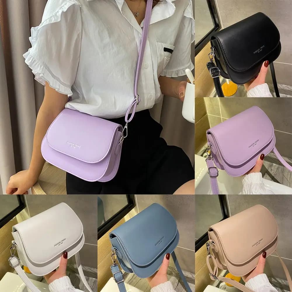 Trendy Solid Color Simple Saddle Shoulder Bag Handbags Flap Messenger Bag Crossbody Bag