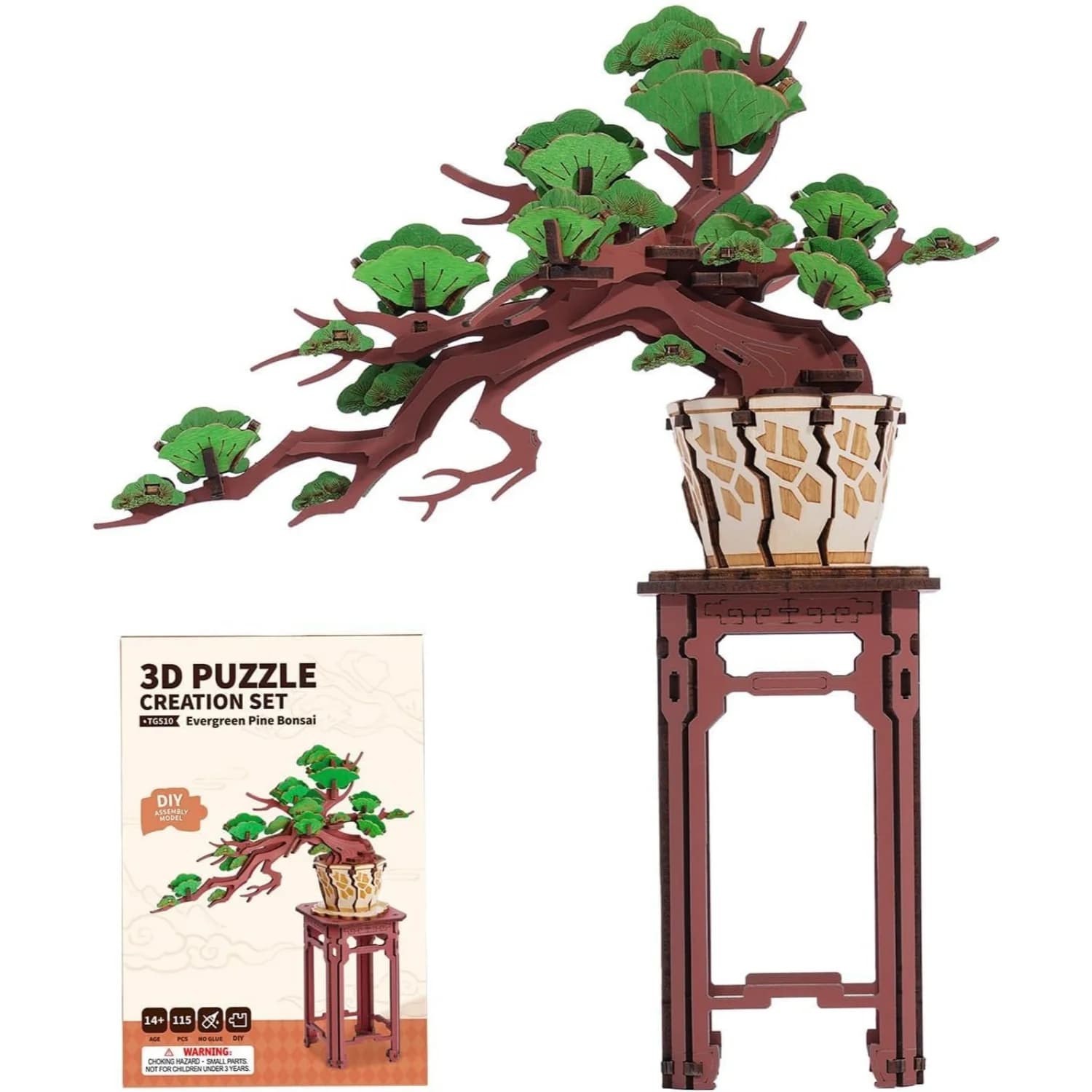 Kit di Modellismo 3D in Legno Fai-da-Te Rolife, Bonsai di Pino Sempreverde, Decorazione per Casa, Regalo di Natale e Compleanno per Adulti e Bambini