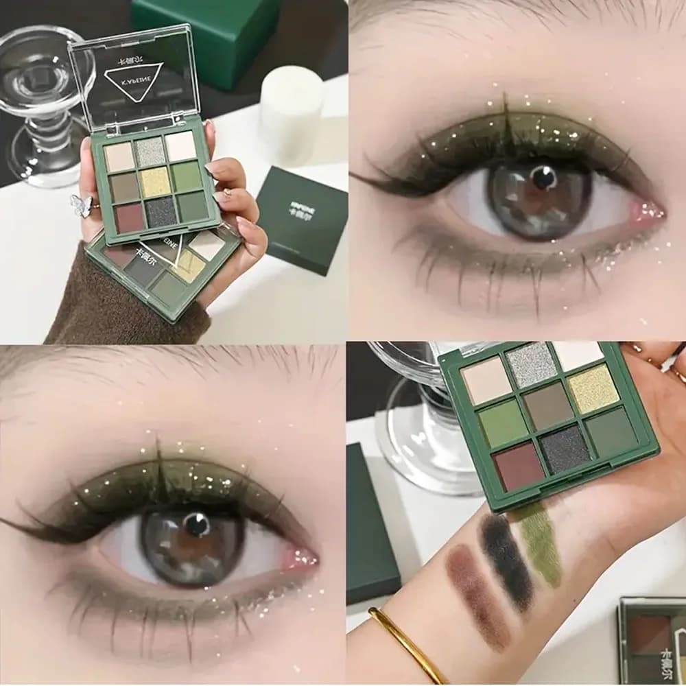 Green series 9-color umbrella palette: bright colors, glossy eye makeup palette, waterproof and durable, suitable for f music