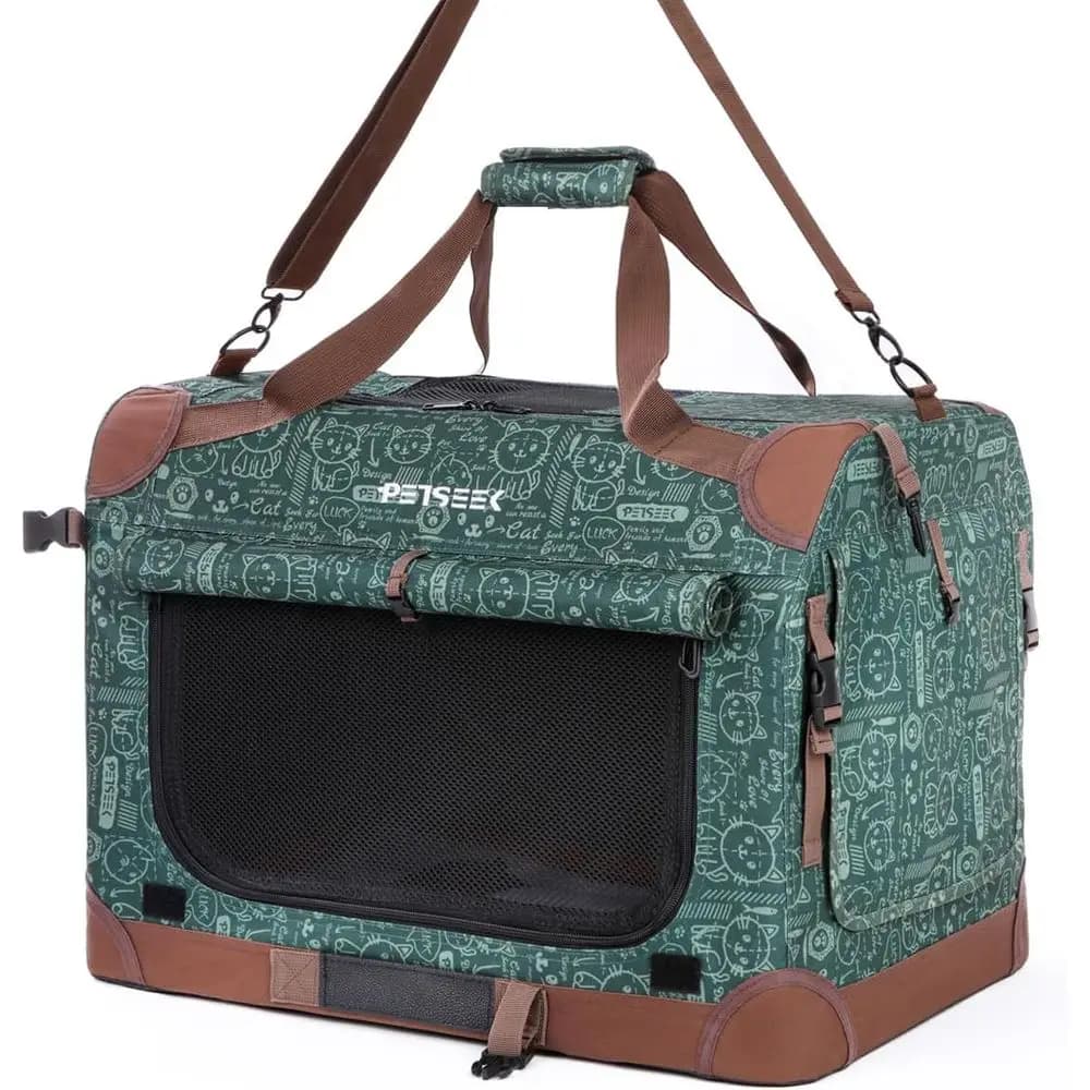 Trasportino Extra Large Morbido per Cani Piccoli o Due Gatti, Borsa da Viaggio Portatile con Design Confortevole, Verde, 24x16.5x1