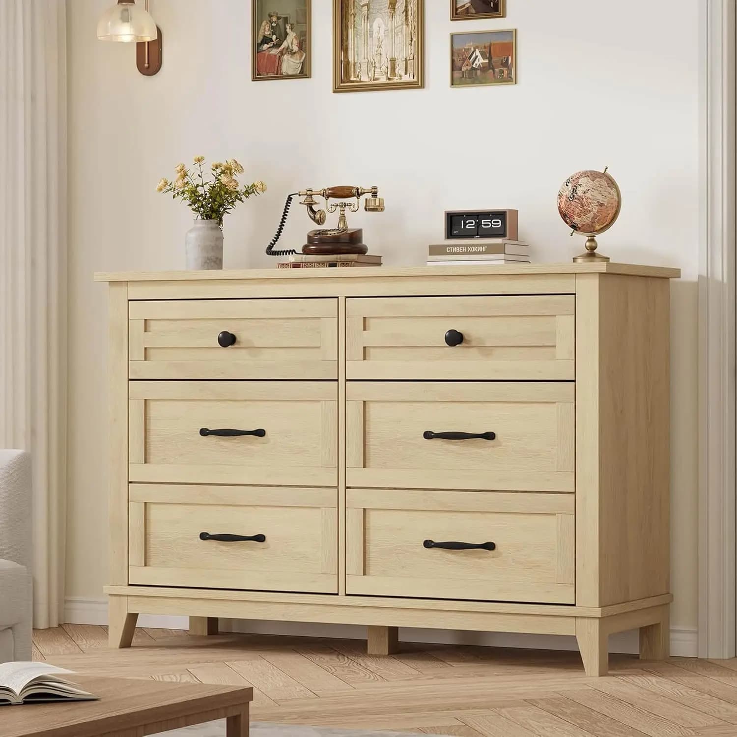 6 Dresser for Bedroom, 47 in Wide Drawer Dresser with Storage Freestanding, Wooden Closet Storage Chest for Living Room, Bedroom, Entryway