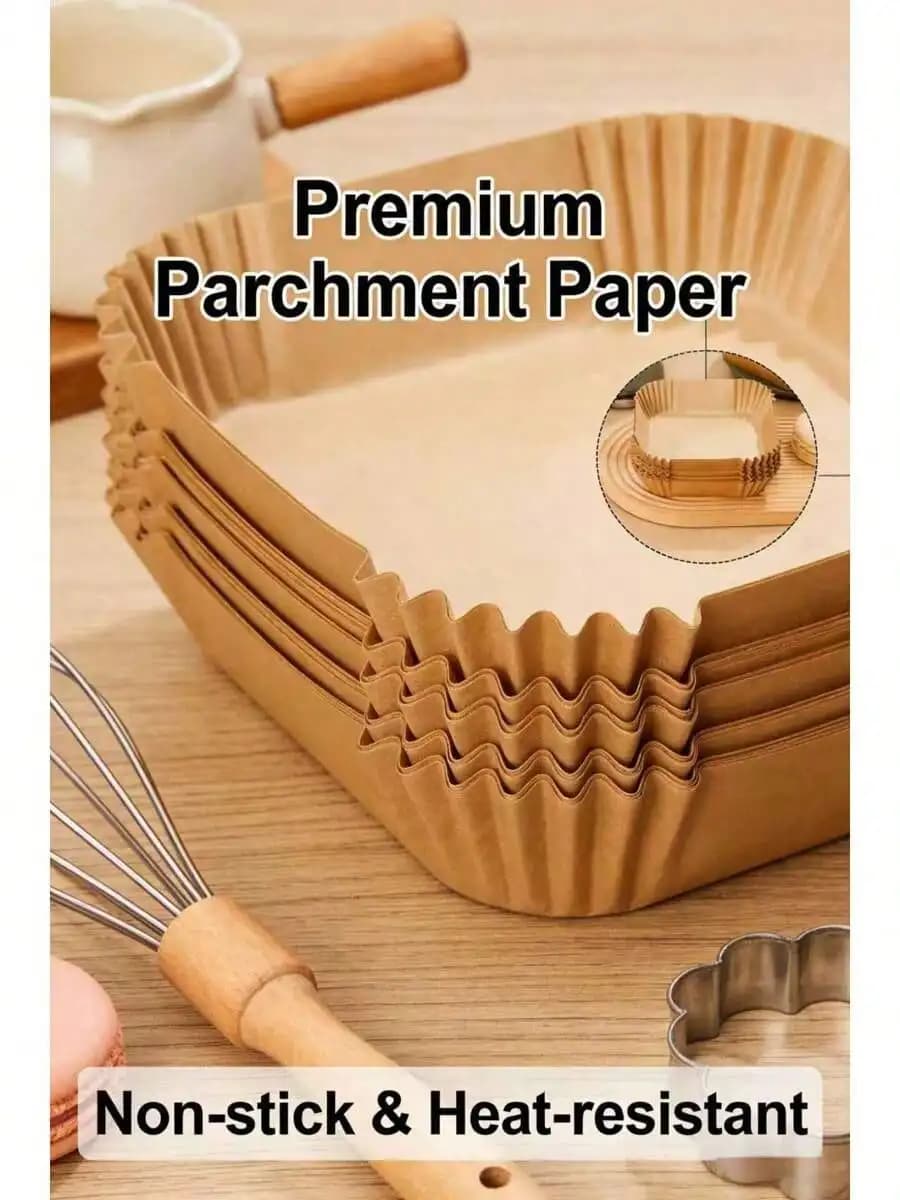 Fogli di carta per friggitrice ad aria da 100 pezzi, fogli di carta da forno usa e getta antiaderenti, carta da forno resistente all'olio e al calore per friggitrice ad aria, forno e microonde, facile da pulire