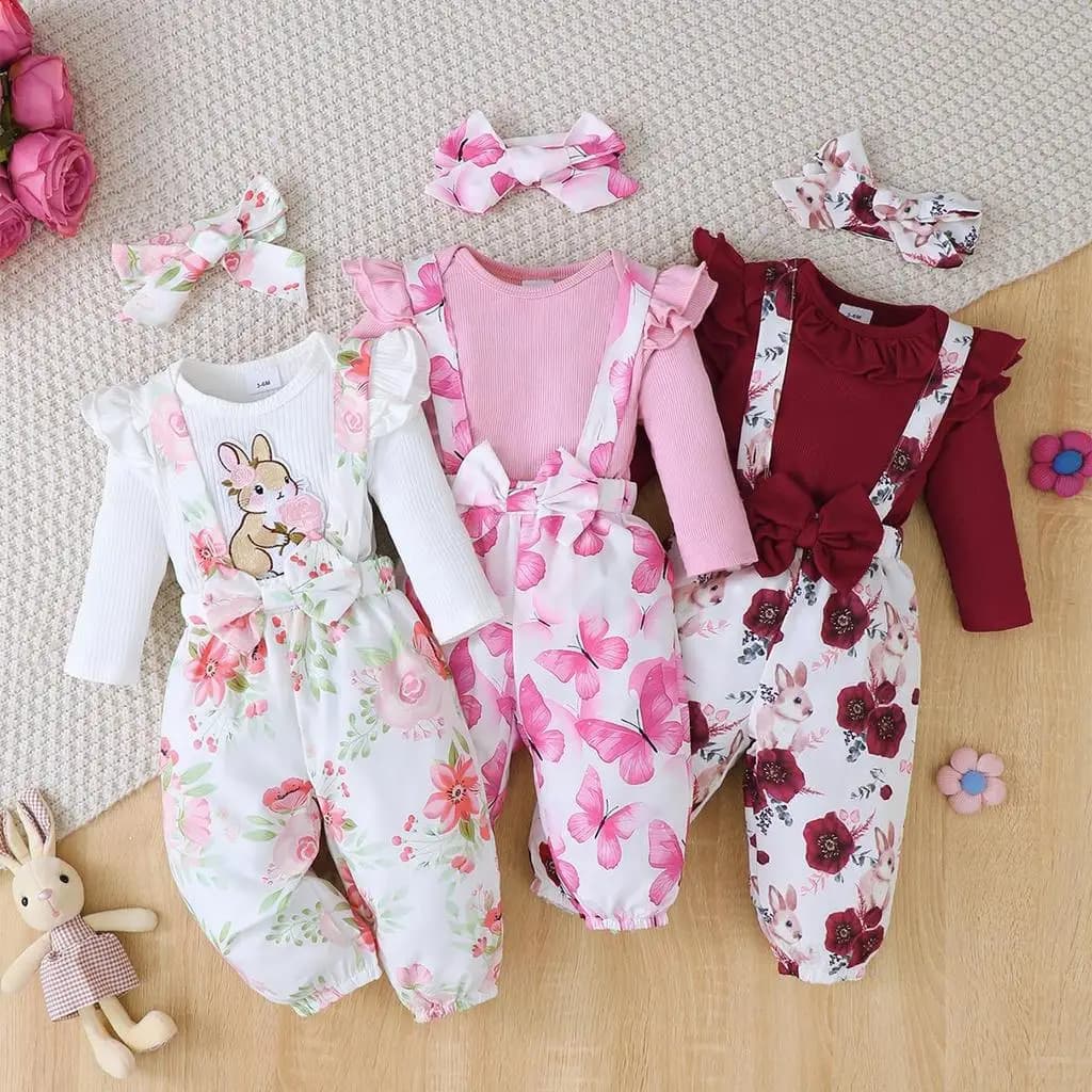 3 pezzi vestiti abiti per 1-24 mesi neonato e bambino neonata maniche lunghe pagliaccetto + pantaloni con cinturino a fiori simpatico costume natalizio