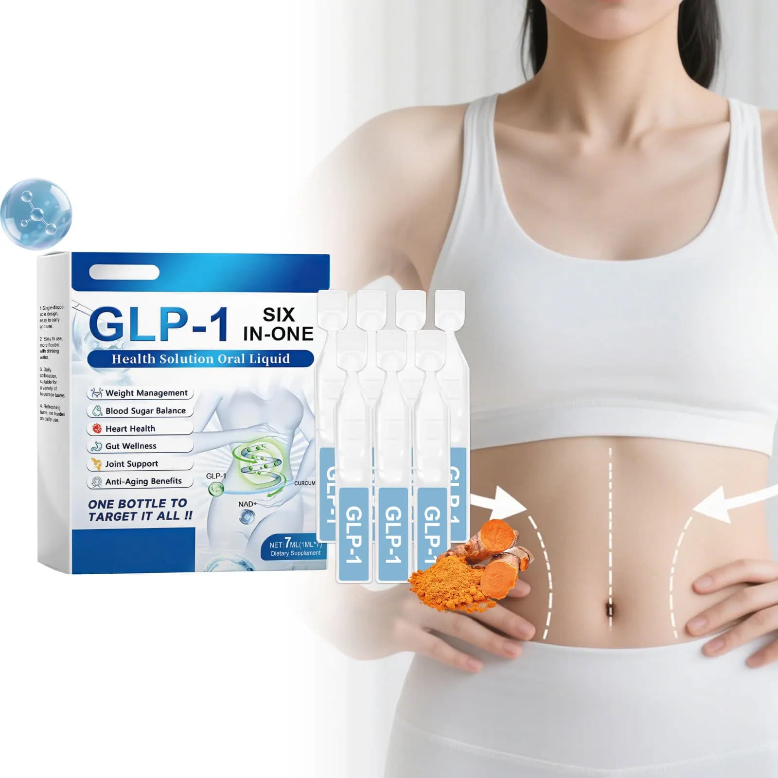 GLP 1 Weight Loss Oral Liquid 6 in 1 Blood Sugar Control Joint Support Energy Enhancement Boost Fatigue Recovery Supplement 7ml