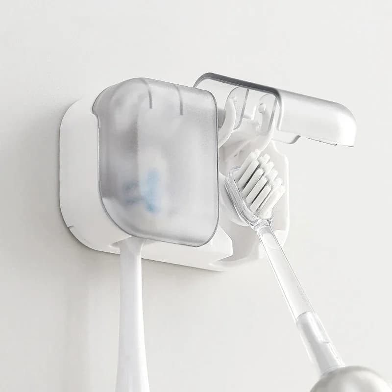 Dustproof Toothbrush Holder, Household Two-Slot Wall-Mounted Rack, Bathroom Wall-Mounted No-Drill Drainable Toothbrush Organizer
