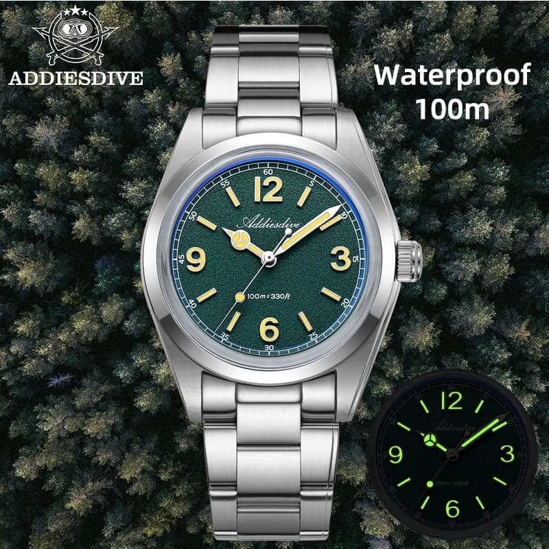 ADDIESDIVE 2025 New Watches For Men 36mm Quartz Super Luminous 100m Waterproof Stainless Steel VH31 Wristwatch AD2518