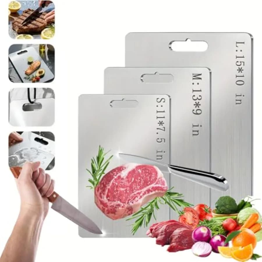 100% Pure Titanium Tagliere to Double Face for Kitchen, Non Toxic, for Meat, Vegetables, Fruit, Durable
